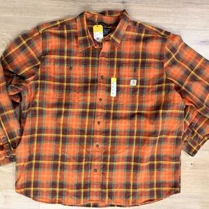 NWT CARHARTT Size 3XL Red/Orange Plaid Loose Fit Heavyweight Flannel Shirt